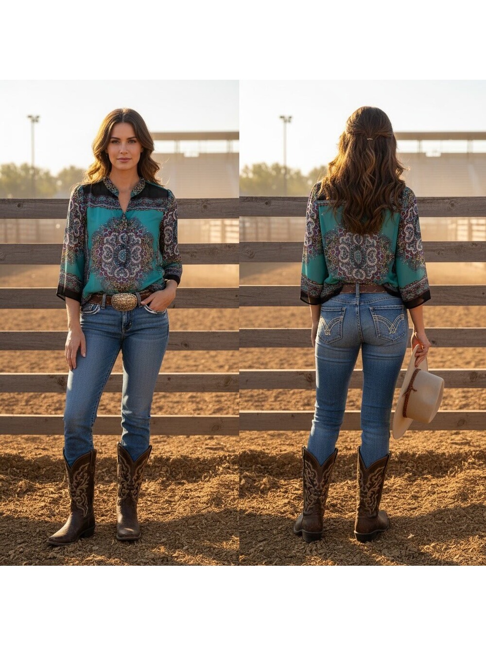 1983 - Sunny Leigh Large Teal Paisley Print Sheer Blouse